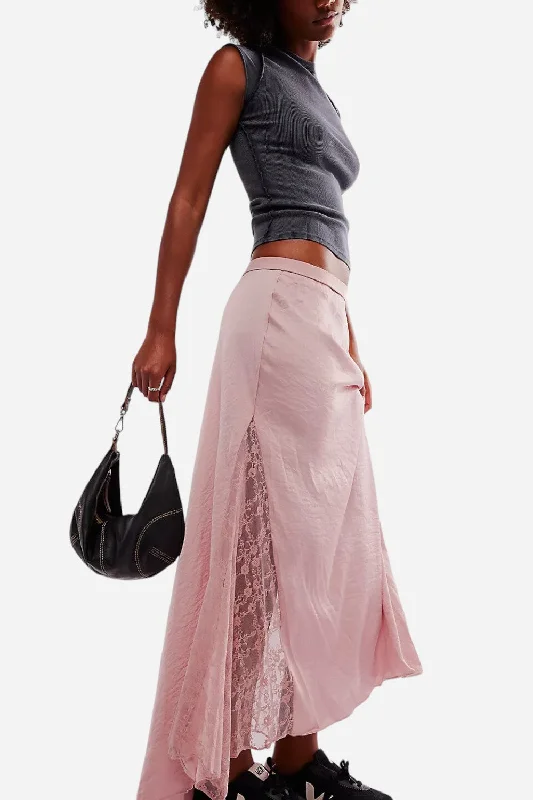Free People Make You Mine Half Slip Skirt in Pale Mauve lace skirt intricate