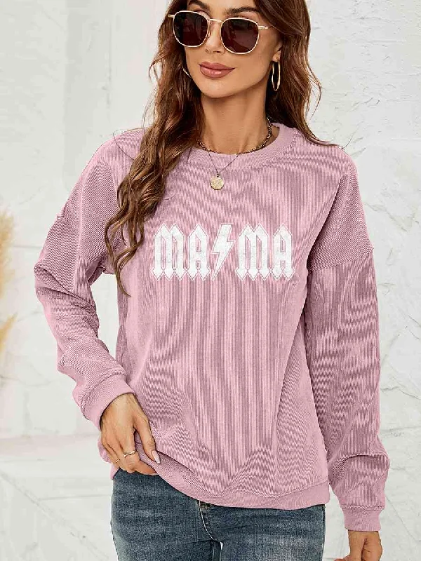 MAMA Graphic Dropped Shoulder Sweatshirt Hoodie with Mock Neck Collared Structured