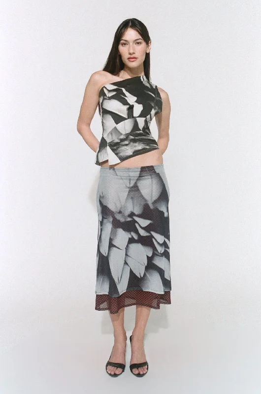 MARIA SKIRT - FEATHER PRINT pleated skirt texture