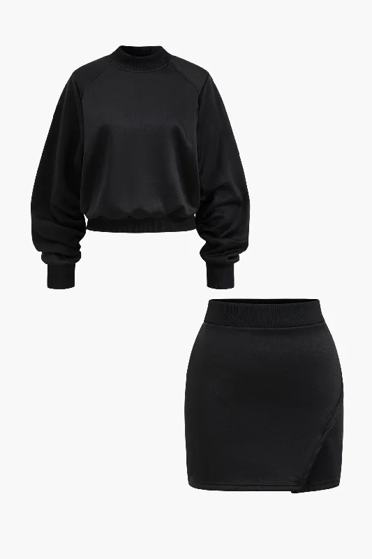 Solid Top And Skirt Set corduroy skirt cozy