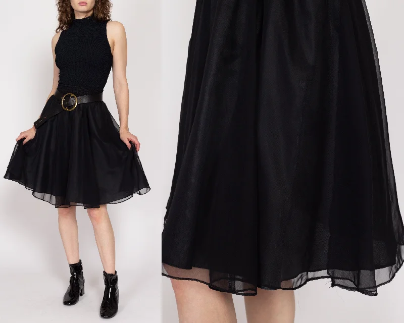 Med-XL 90s Black Flowy Chiffon Skirt chiffon skirt airy