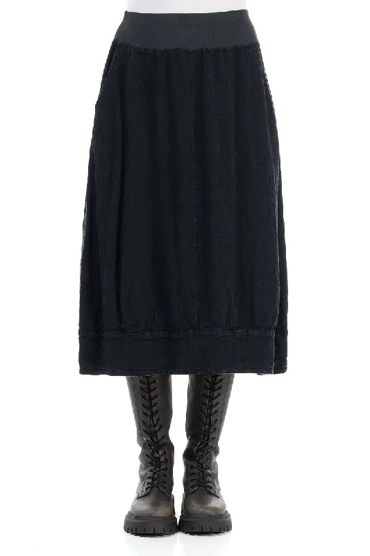 Midi Midnight Blue Linen Viscose Skirt spandex blend skirt