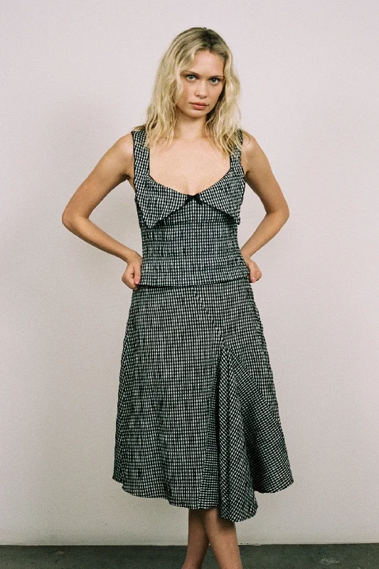 MILA SKIRT - SEERSUCKER CHECK asymmetrical skirt cut