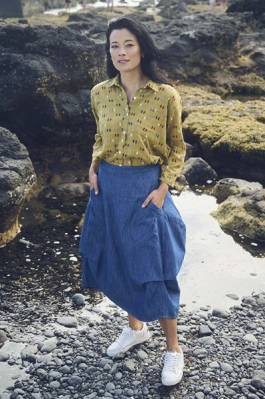 Milwaukee Classic Denim Skirt Mid Wash linen skirt natural