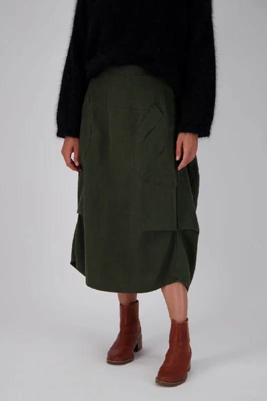Milwaukee Fiesta Skirt Dark Khaki in Slub Linen silk skirt elegant