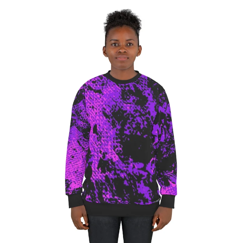 "Mystic Cube" (Cosmic Fusion - Violet/Hot Pink) - Unisex Sweatshirt Hoodie with Hem Ribbing Snug Secure "Mystic Cube" (Cosmic Fusion - Violet/Hot Pink) - Unisex Sweatshirt Hoodie with Hem Ribbing Snug Secure