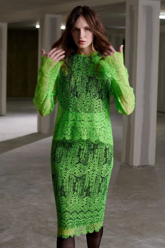 Neon Lace Pencil Skirt mini skirt trendy
