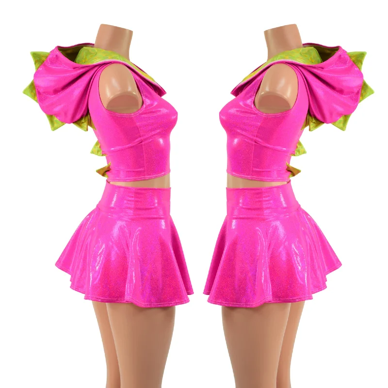 Neon Pink and Lime Dragon Crop Hoodie & Skirt Set pencil skirt chic