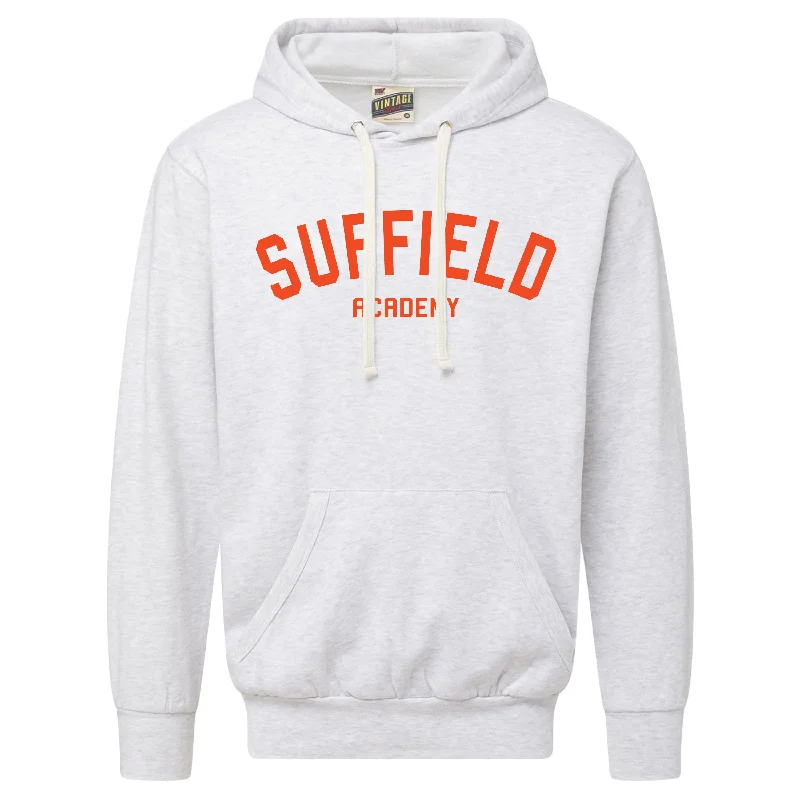 MV Sport White Hoodie with Orange Suffield Academy Embroidery Hoodie with Pattern Geometric Abstract