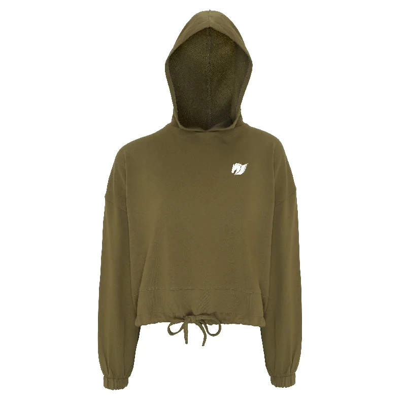 Oversized Cropped Hoodie - Olive Hoodie Dress Longline Feminine