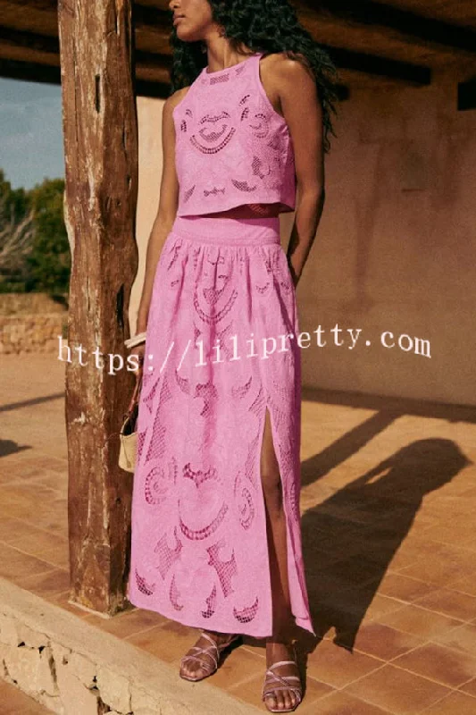 Look Stunning Cutout Embroidery Lace High Rise Slit Maxi Skirt corduroy skirt durable