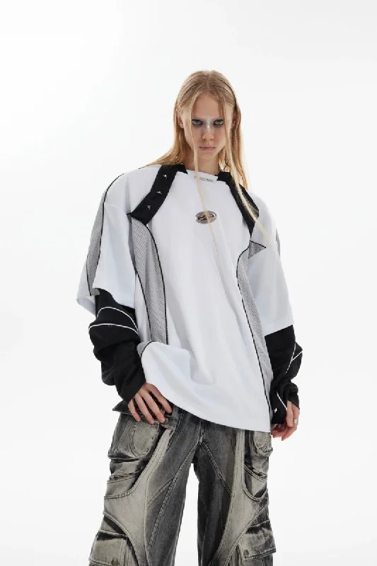 Patchwork Padded Shoulder Sweatshirt Hoodie with Cropped Fit Short Trendy