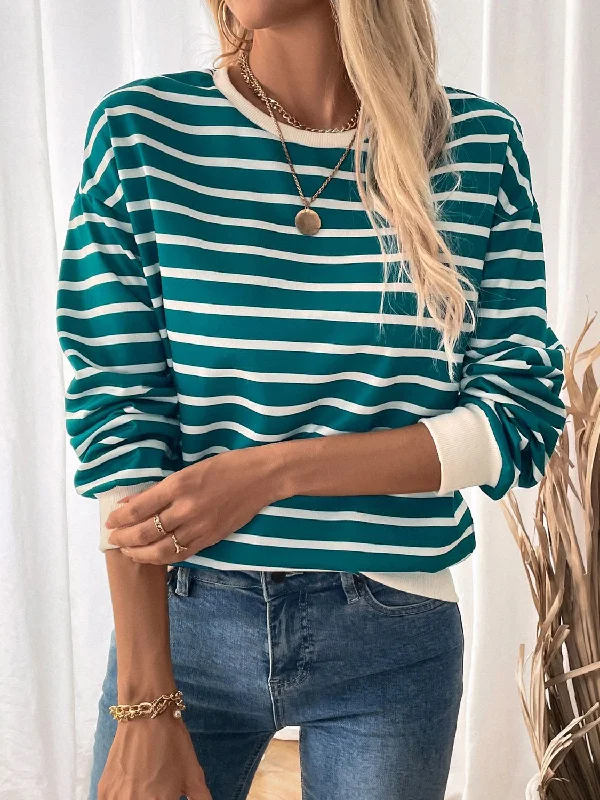 Striped Contrast Sweatshirt Hoodie with Velcro Closure Adjustable Secure