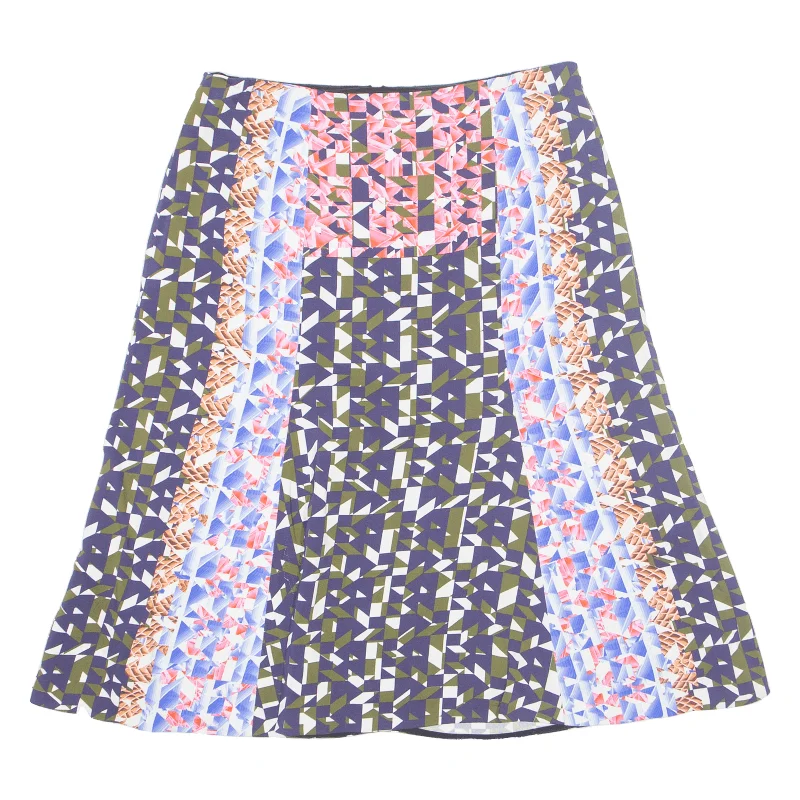 PETER PILOTTO Knee Length Pleated Skirt Blue Viscose Geometric Womens UK 12 asymmetrical skirt cut