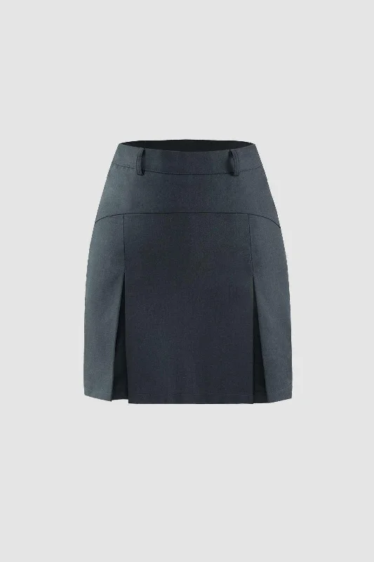 Pleated A-line Mini Skirt denim skirt classic