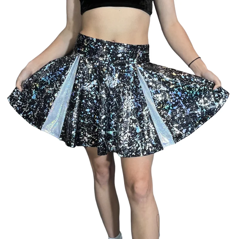 Pleated Skater Skirt - Holo Splatter leather skirt refined