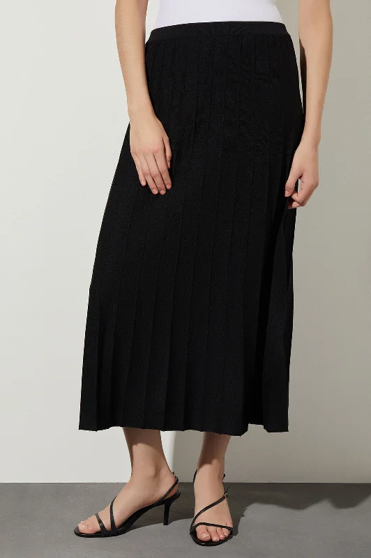 Pleated Soft Knit Maxi Skirt, Black modal blend skirt