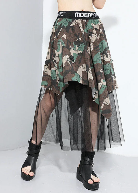 Plus Size Camouflage Asymmetrical Patchwork Tulle Skirt Spring satin skirt smooth