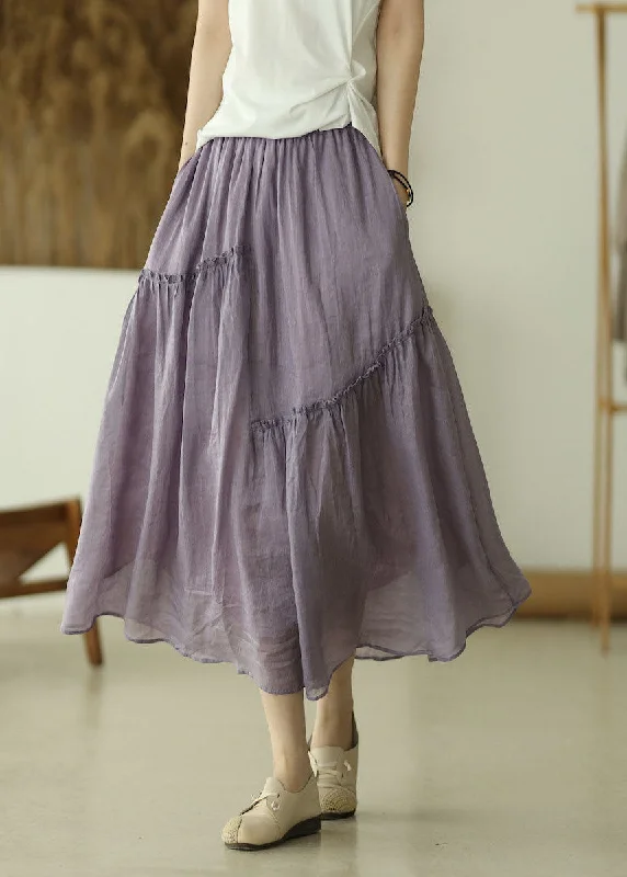 Plus Size Purple elastic waist Asymmetrical A line Skirts Spring corduroy skirt durable