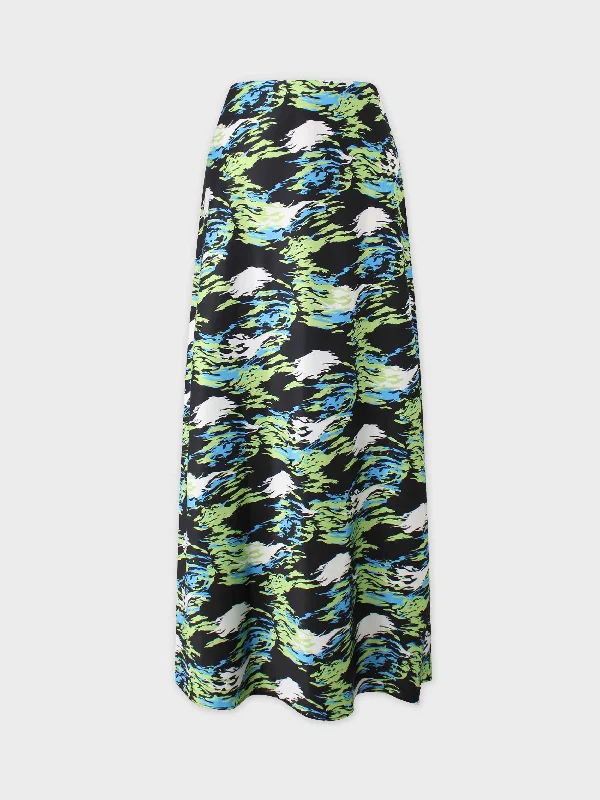 Printed Satin Slip Skirt-Ice Fire corduroy skirt durable
