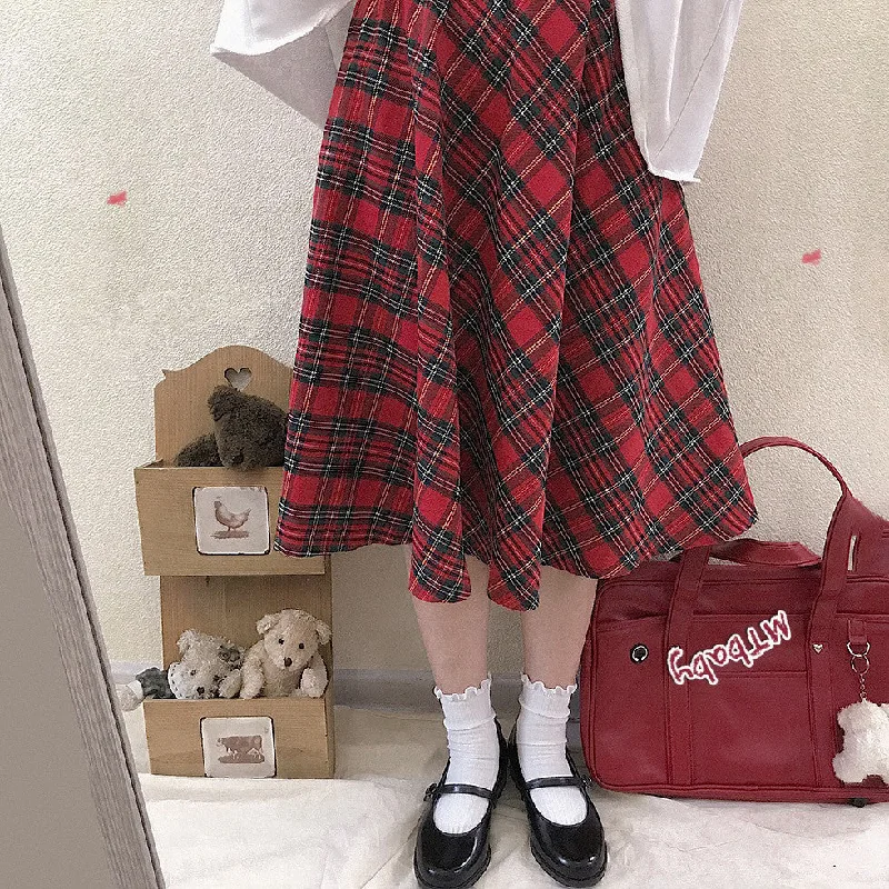 Red plaid skirt PL21118 vintage skirt charm