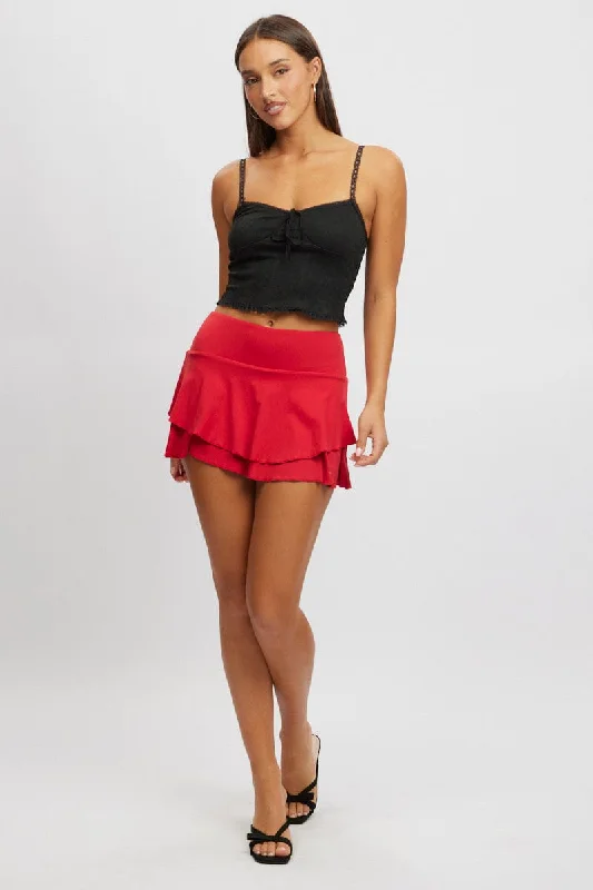 Red Supersoft Skort Skirt High Rise Layered Lined chiffon skirt airy