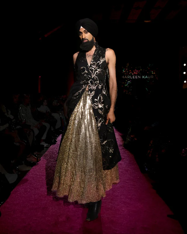 REINA Gold Sequin Lace Lehenga Skirt seamless skirt comfort
