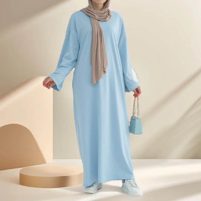 Relaxed Sweatshirt Solid Color Abaya with Pockets Oversized Hoodie Comfort Casual