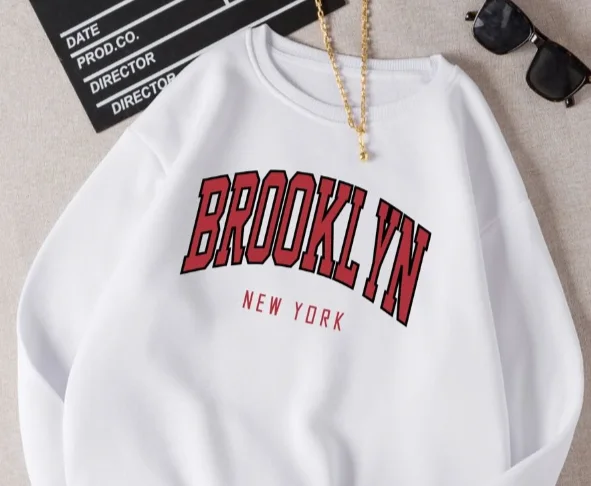 Retro Brooklyn Crew Neck SweatShirts Hoodie with Metallic Shiny Futuristic