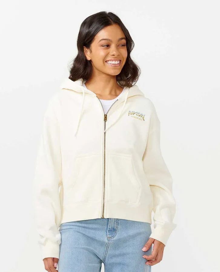 Rip Curl Womens Sweatshirt Spirit Relaxed Zip Through Hoodie with Raw Hem Edgy Unfinished