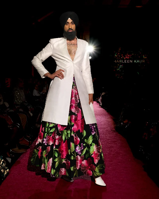 RIVER Black and Pink Floral Lehenga Skirt velvet skirt plush