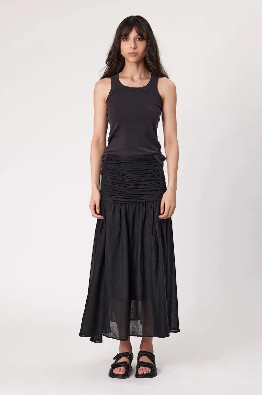 Remain Fallon Maxi Skirt - Black corduroy skirt textured
