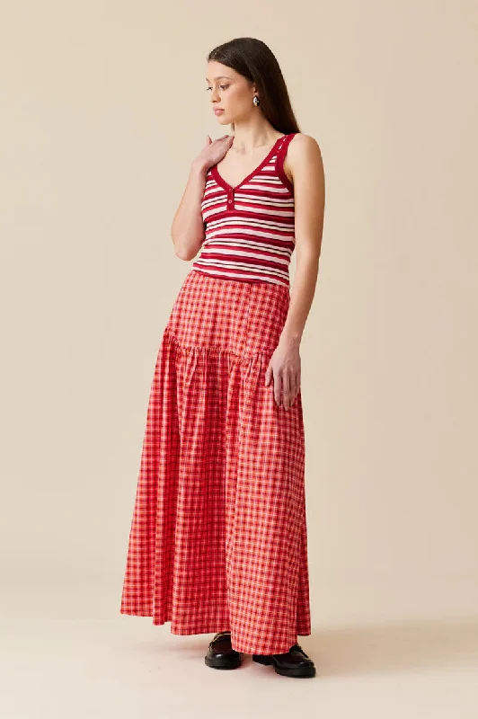 Ruby Trulli Skirt - Red Tartan button skirt front