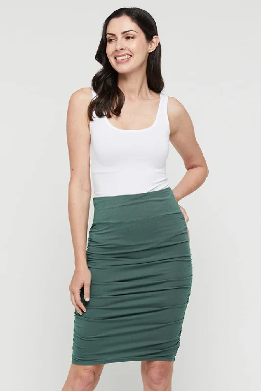 Ruched Bamboo Skirt - Silver Pine leather skirt sleek