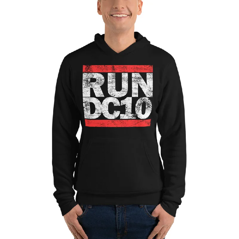 Run DC10 Black Hoodie Hoodie with Hem Embroidery Detailed Premium