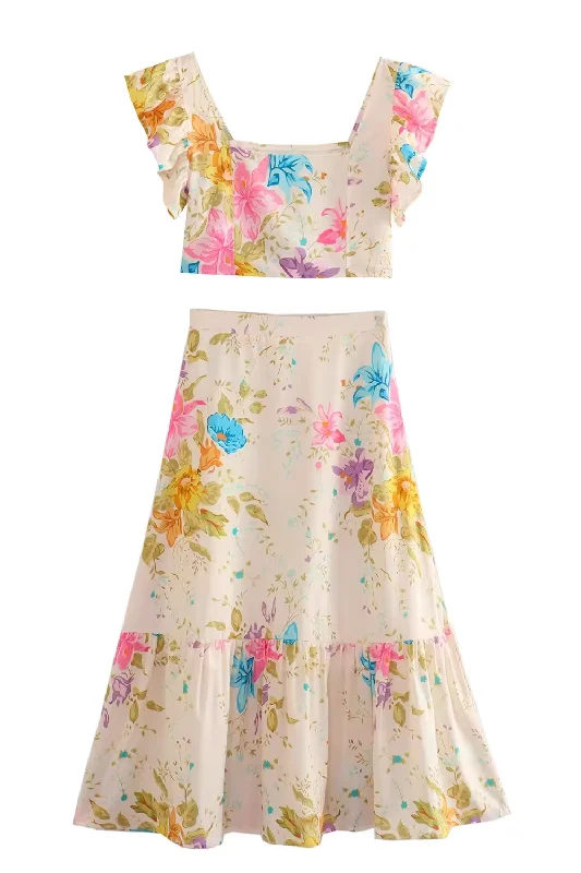 'Rylie' Floral Sleeveless Top & High-Waist Skirt Set velvet skirt sumptuous