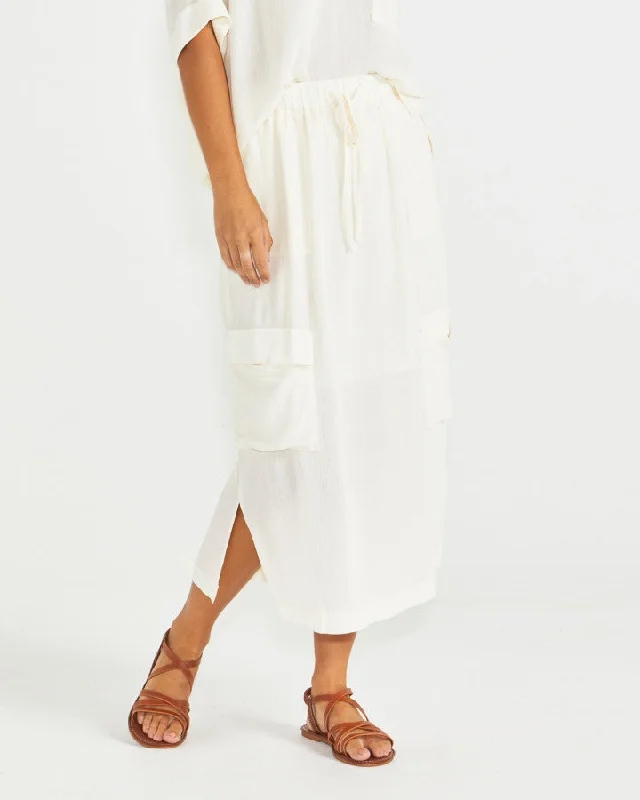 Sass Raya Cargo Skirt - Cream silk skirt lustrous