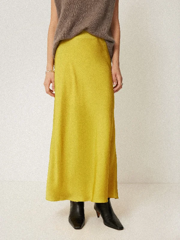 Satin Bias Maxi Skirt | Yellow leather skirt bold