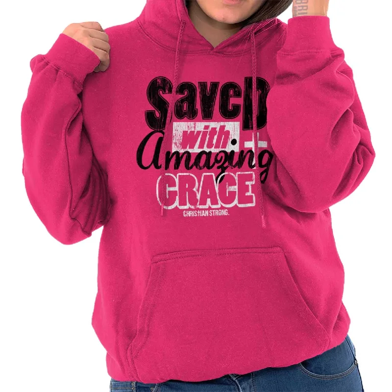 Saved With Amazing Grace Hoodie Hoodie with Front Slit Layering Stylish