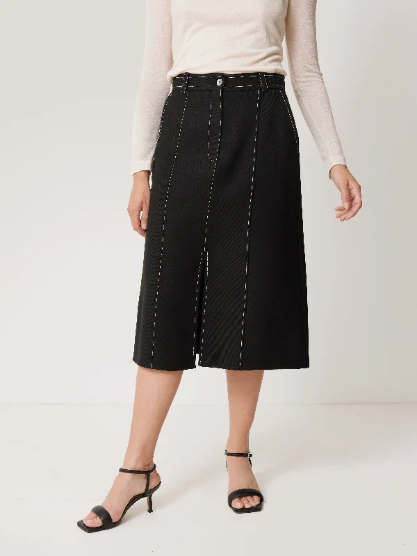 Seamed Detail A Line Skirt | Black leather skirt bold