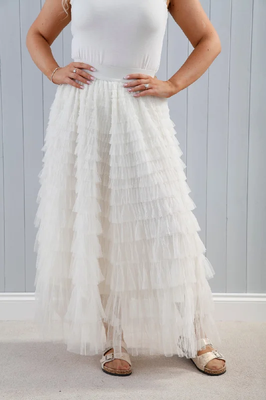 Seraphina Ruffle Skirt Cream wool skirt sturdy