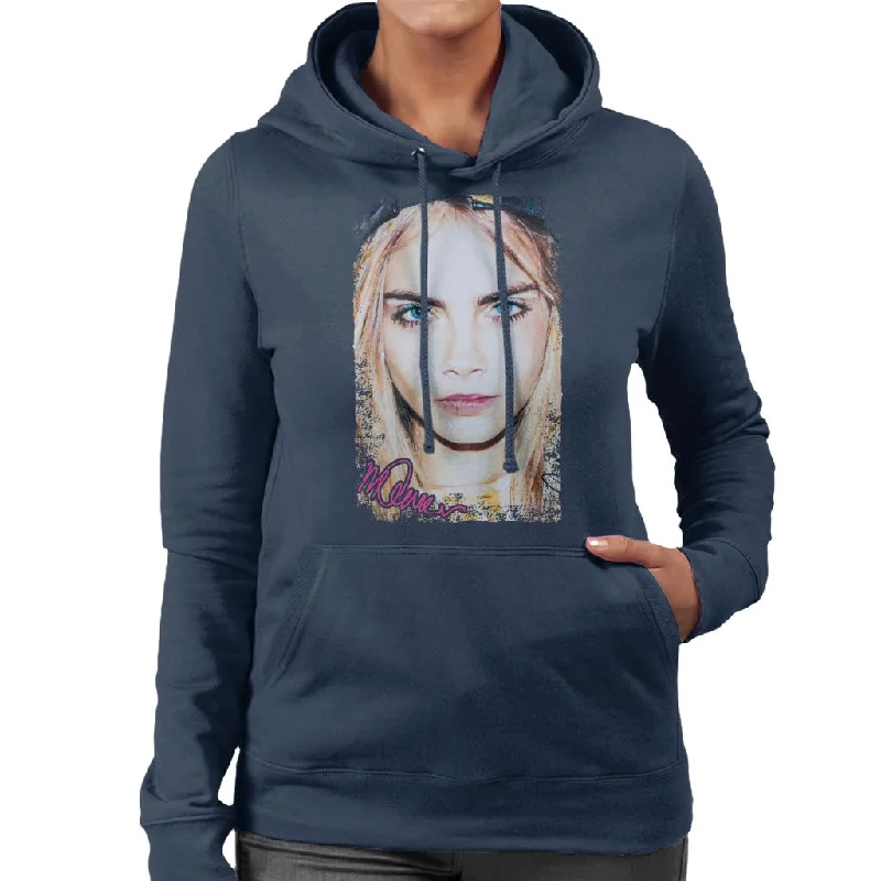 Sidney Maurer Original Portrait Of Actress Cara Delevingne Women's Hooded Sweatshirt Hoodie with Drawcord Adjustable Secure