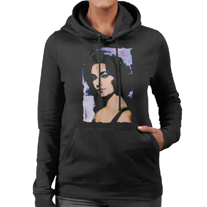 Sidney Maurer Original Portrait Of Actress Elizabeth Taylor Women's Hooded Sweatshirt Hoodie with Half-Zip Sporty Casual