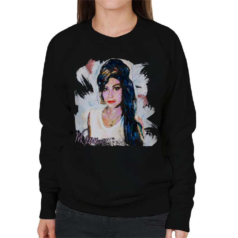 Sidney Maurer Original Portrait Of Amy Winehouse Anchor Necklace Women's Sweatshirt Hoodie with Hem Contrast Bold Stylish