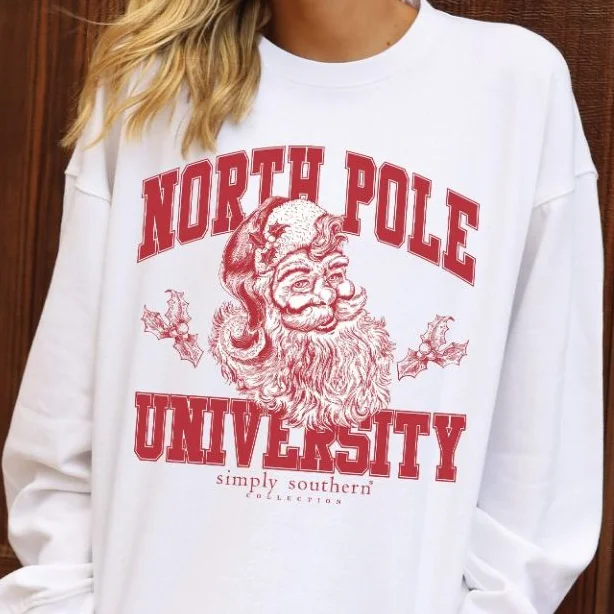 Simply Southern North Pole University Santa Holiday Christmas Crew Sweatshirt Hoodie with Pocket Utility Practical Simply Southern North Pole University Santa Holiday Christmas Crew Sweatshirt Hoodie with Pocket Utility Practical