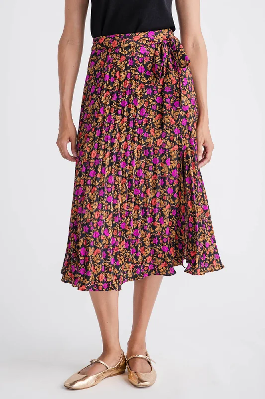 Skies Are Blue Pleated Print Midi Skirt linen skirt light