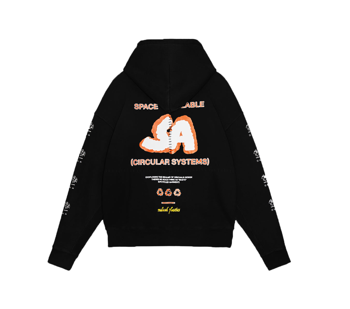 Space Available Circular Design Artisan Hoody - Black Hoodie with Slit Hem Functional Movement Space Available Circular Design Artisan Hoody - Black Hoodie with Slit Hem Functional Movement