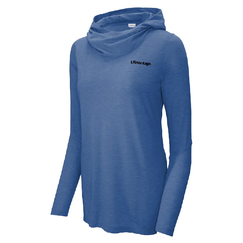Women's Sport-Tek Tri-Blend Wicking LS Hoodie Hoodie with Frayed Bohemian Relaxed