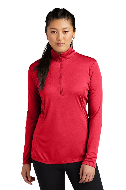Sport-Tek Womens Competitor Moisture Wicking 1/4 Zip Sweatshirt - True Red Hoodie with Back Slit Movement Comfort Sport-Tek Womens Competitor Moisture Wicking 1/4 Zip Sweatshirt - True Red Hoodie with Back Slit Movement Comfort