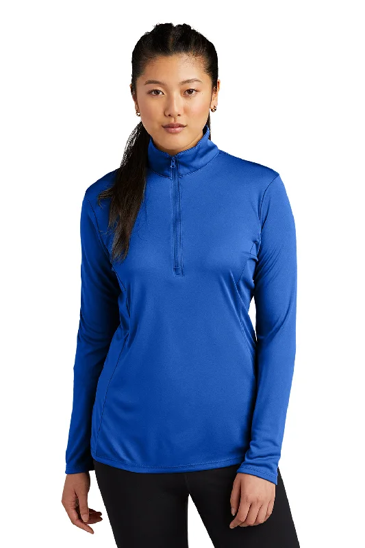 Sport-Tek Womens Competitor Moisture Wicking 1/4 Zip Sweatshirt - Royal Blue Hoodie with Typography Text Message